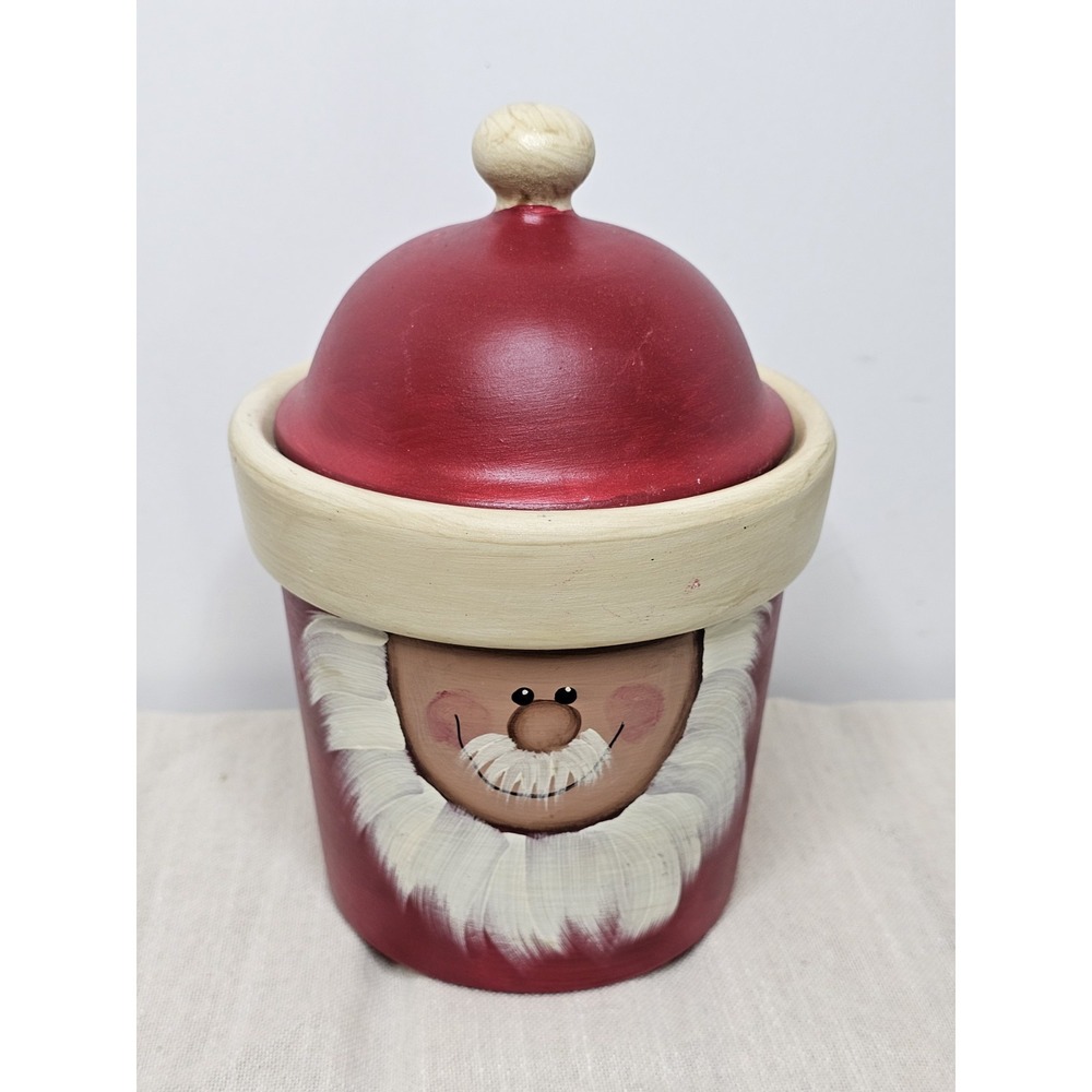 Christmas Santa Hand Painted Crock With Lid